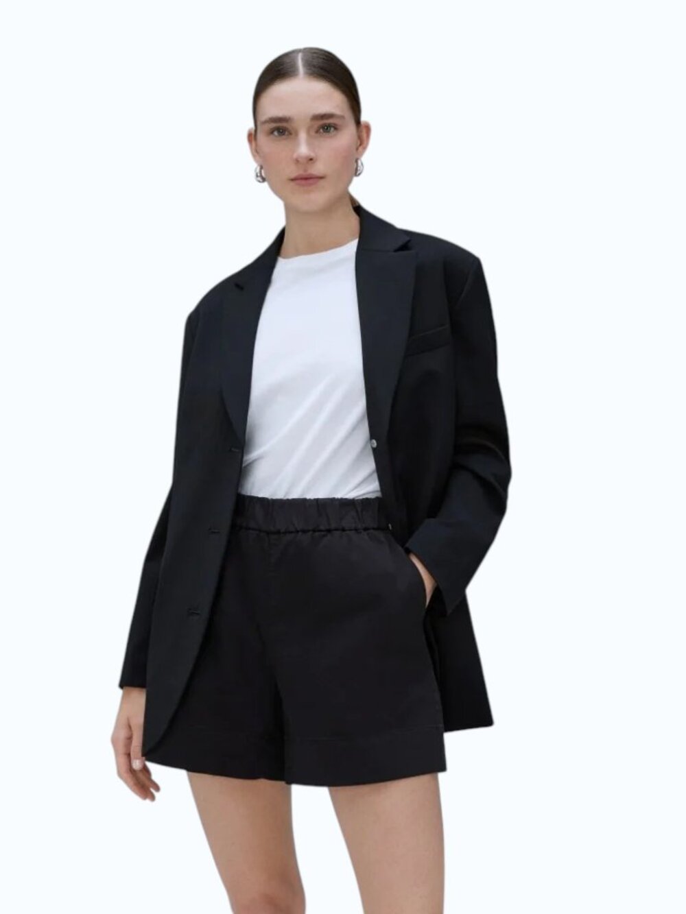 Everlane The Easy Short Women's 4 Black Cotton Twill Pull-On Casual Flat-Front